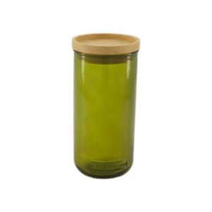 Bote de almacenamiento verde oliva de cristal reciclado 9x9x19 cm