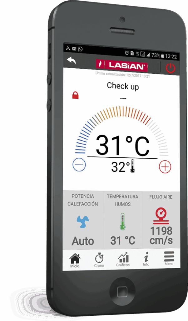 Pantalla de control de calefacción en móvil