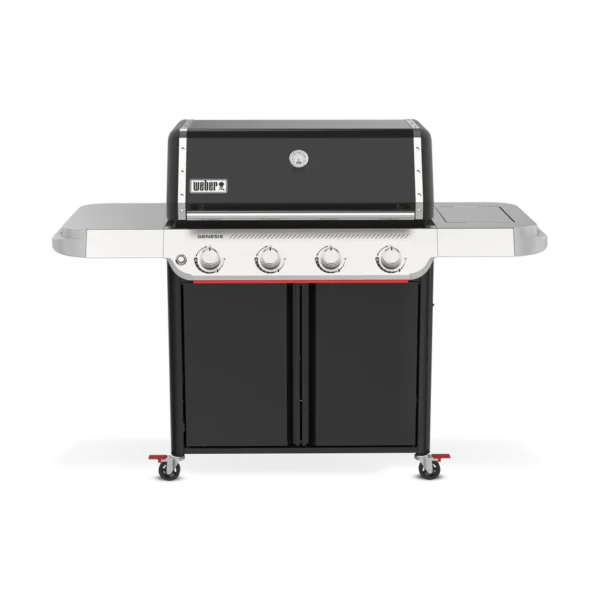Barbacoa de gas de acero inoxidable con cuatro quemadores.