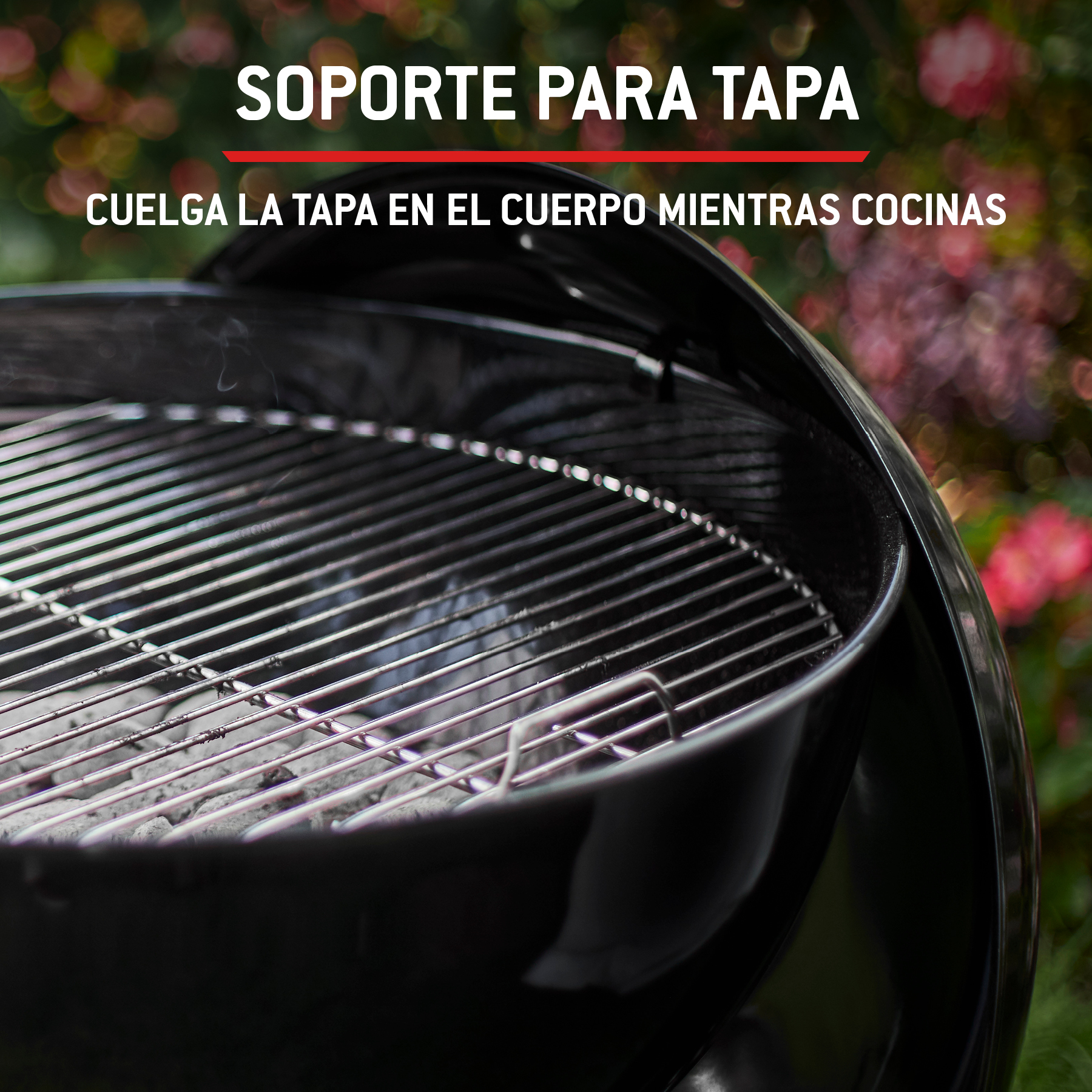 Barbacoa con soporte para tapa integrado