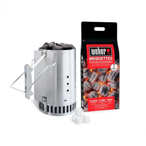 Encendedor carbón y briquetas Weber para barbacoa.