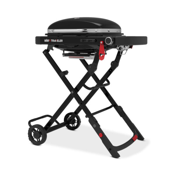 Barbacoa portátil moderna con ruedas plegables.