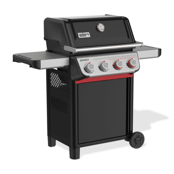 Parrilla de gas negro con termómetro incorporado.