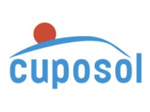 Logotipo de Cuposol con sol y curva azul.