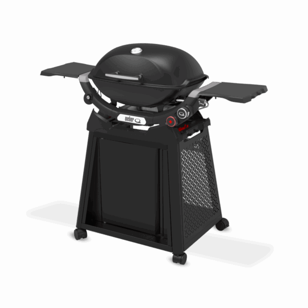 Parrilla de gas portátil negra con ruedas