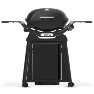 Barbacoa portátil negra con ruedas y estantes