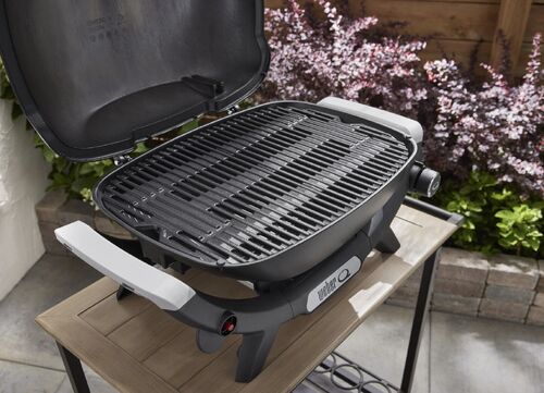 Parrilla eléctrica en jardín al aire libre