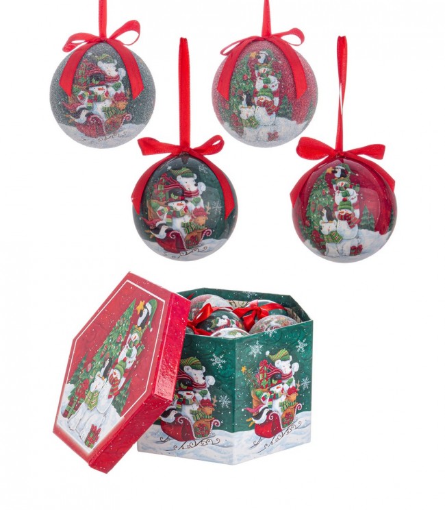Bolas de Navidad con diseños de muñecos de nieve.