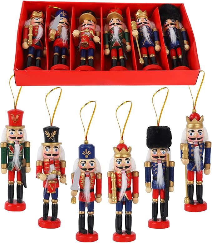 Figuras navideñas de cascanueces de madera, decoraciones.