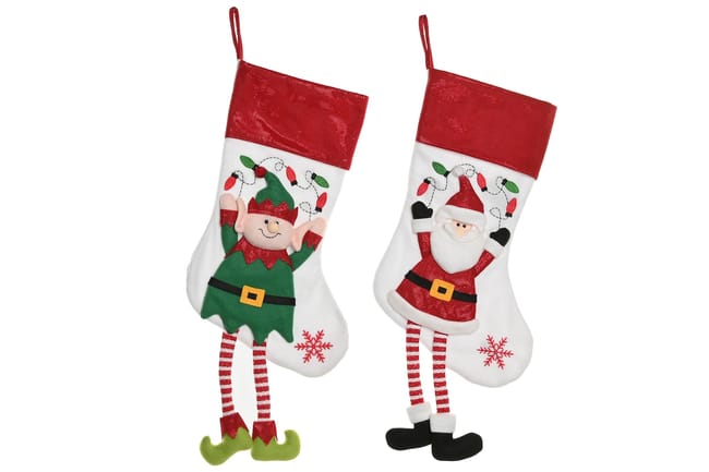 Calcetines navideños con diseño de Papá Noel y duende.