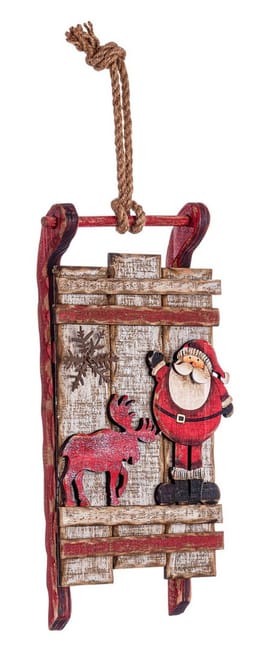 Trineo navideño con Papá Noel y reno decorativo.