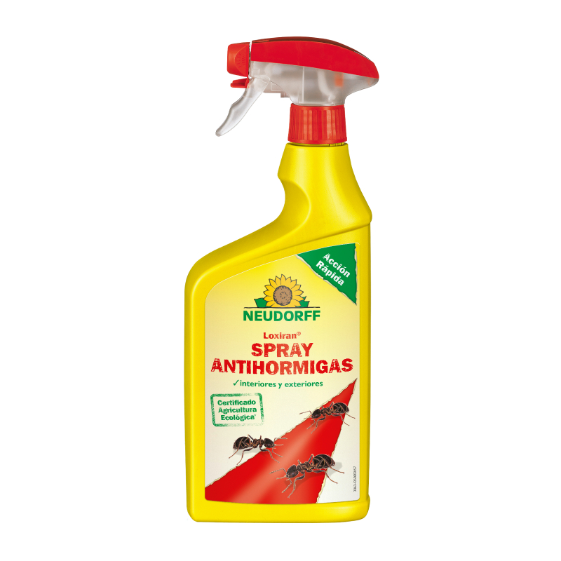 Spray antihormigas Neudorff Loxiran en botella amarilla