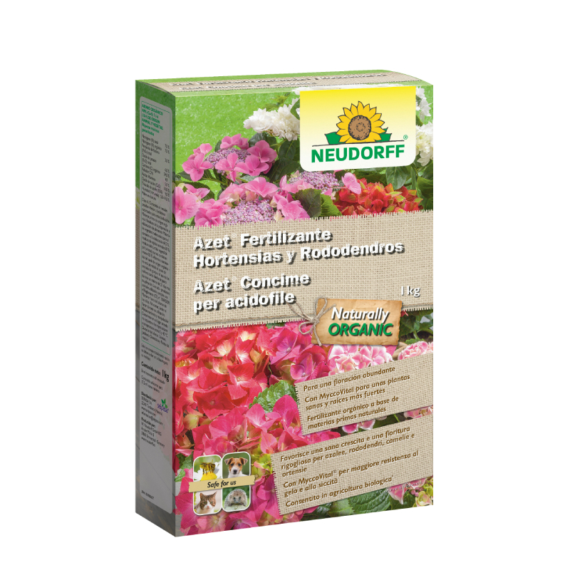 Caja de fertilizante orgánico para hortensias Neudorff