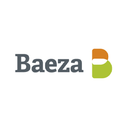 Logotipo de Baeza con símbolo verde y naranja