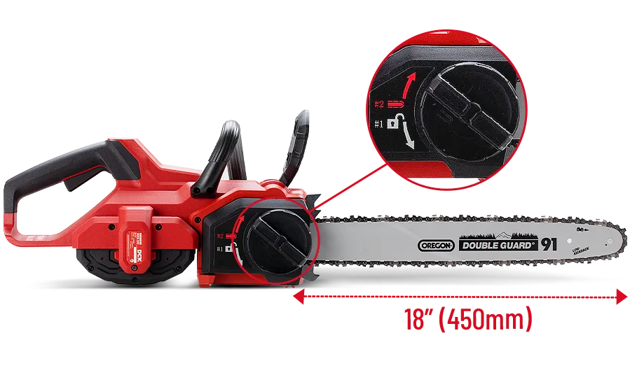 Motosierra eléctrica roja con espada de 18 pulgadas