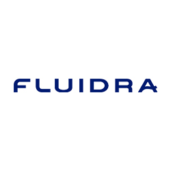 Logotipo azul de FLUIDRA sobre fondo claro