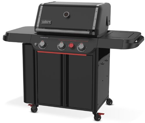 Barbacoa de gas negra con ruedas y estantes