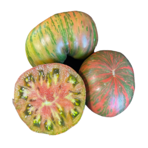 Tomates heirloom rayados verdes y rojos