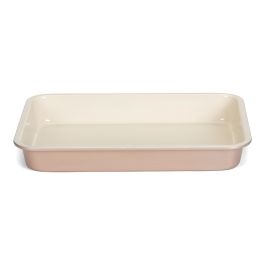 Fuente rectangular de cerámica rosa claro