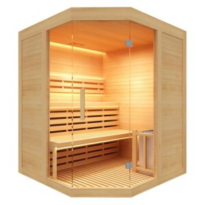 Sauna de madera con puerta de cristal